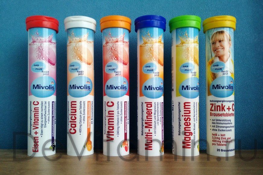 Поступление витаминов и минералов Mivolis в виде шипучих таблеток