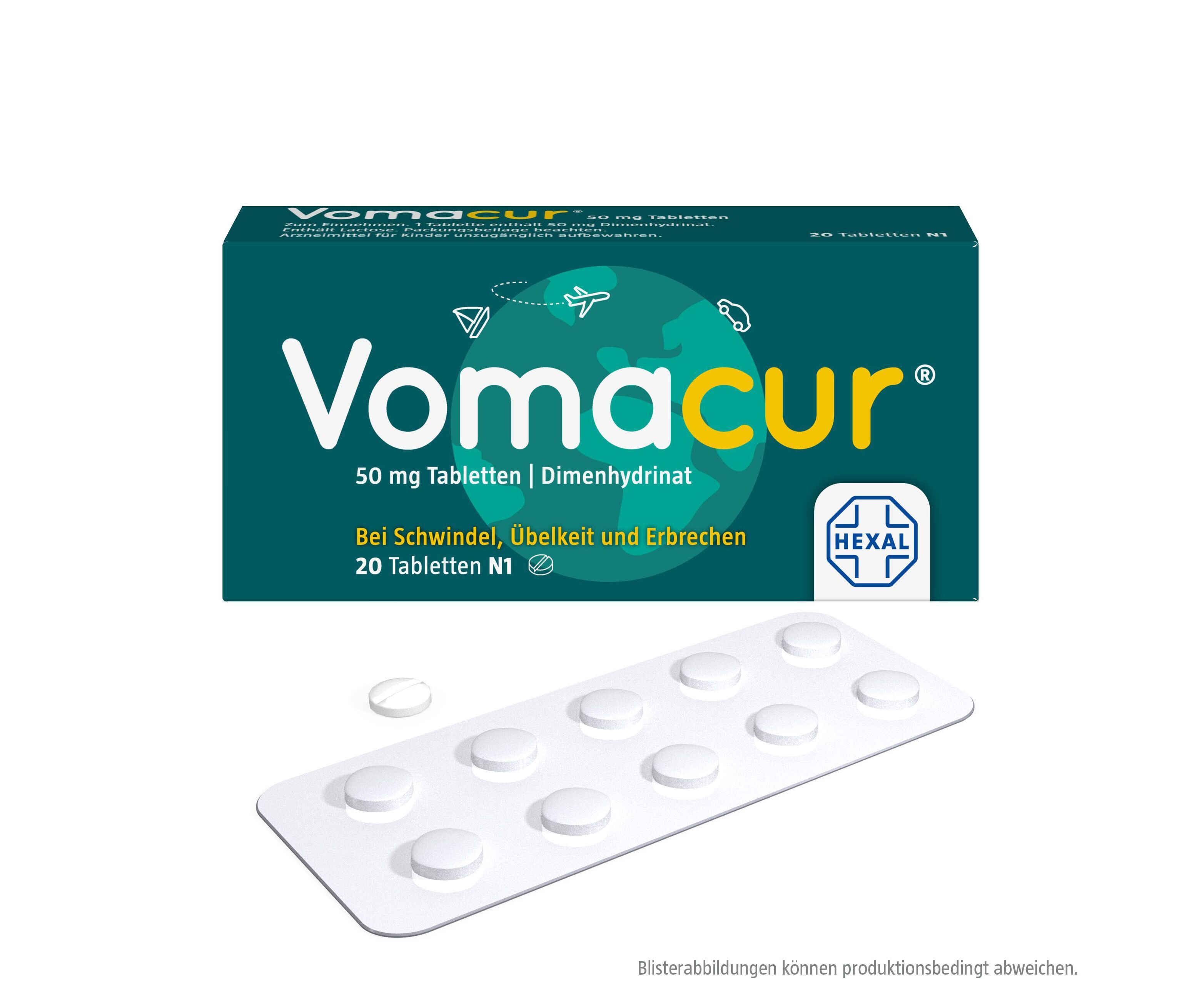 Таблетки от рвоты Vomacur 50 мг, 20 шт, Германия 